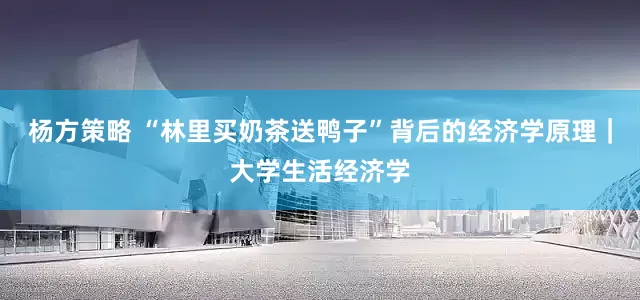 杨方策略 “林里买奶茶送鸭子”背后的经济学原理｜大学生活经济学